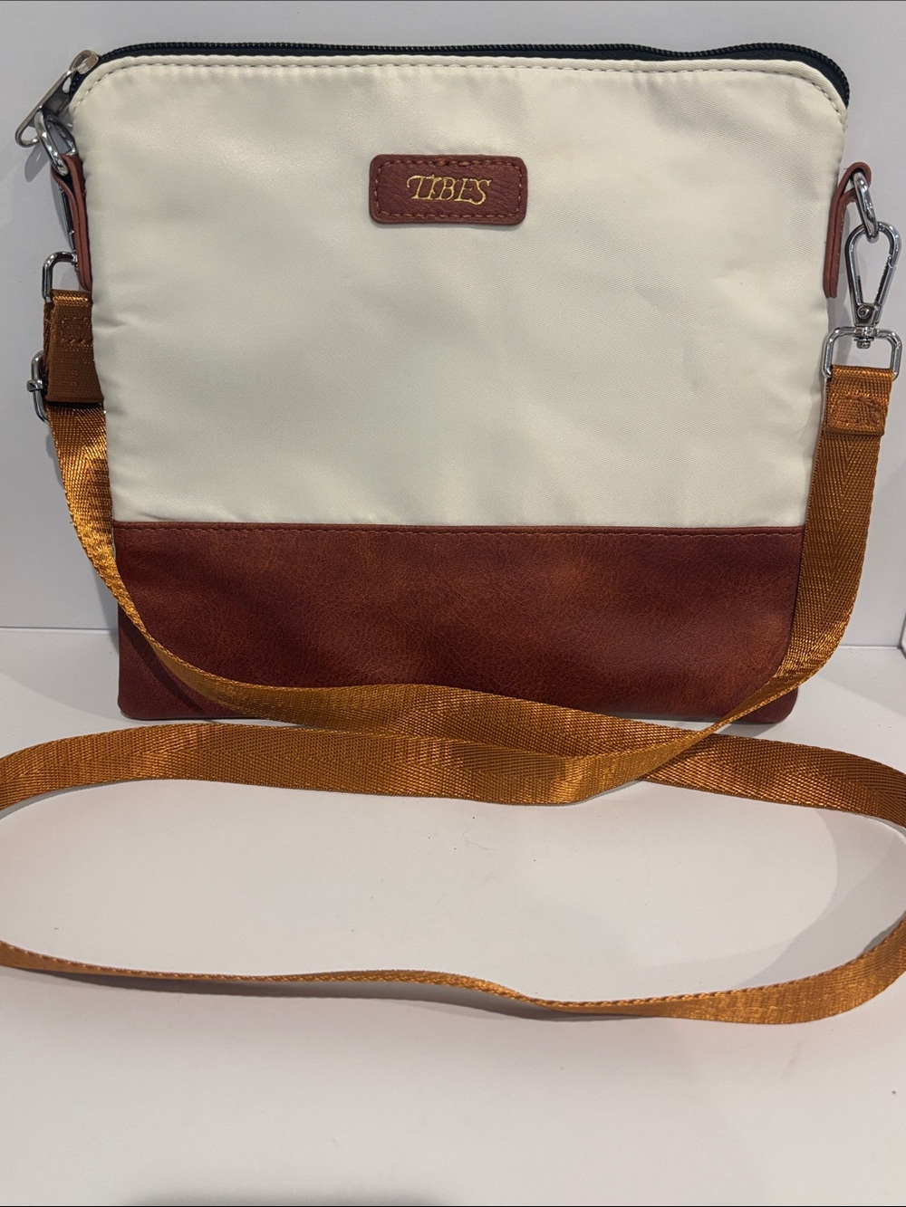 Tibes Two-Tone Crossbody Bag - Cream & Brown Colorblock Purse